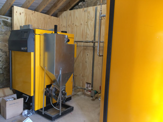 Biomass boiler and fuel hopper