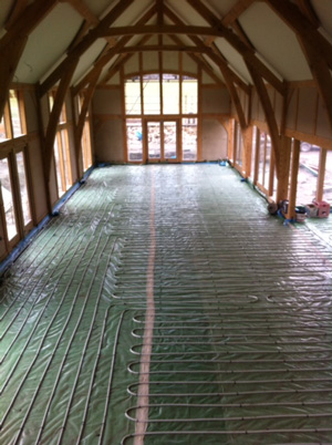 Underfloor heating pipework laid over the full floor