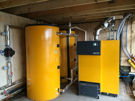 Boiler room with 70kW pellet boiler installation